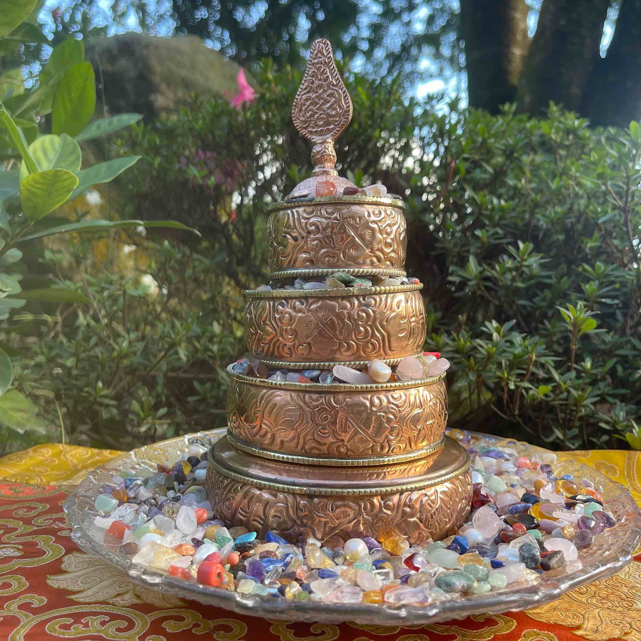 印度精選 『純銅 浮刻 曼達盤』(小款）Mandala Offering Set (S)