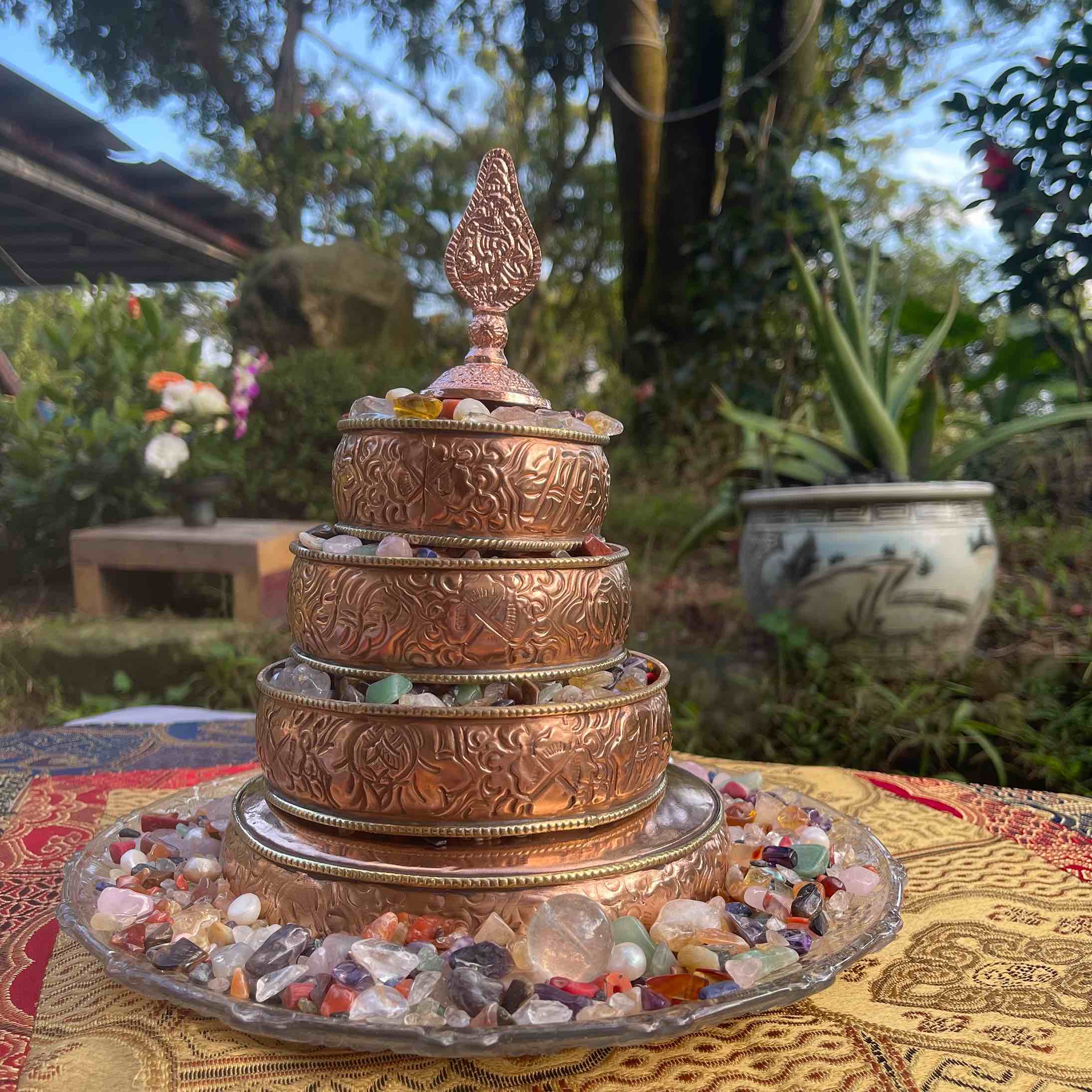 印度精選 『純銅 浮刻 曼達盤』(中款）Mandala Offering Set（Ｍ）